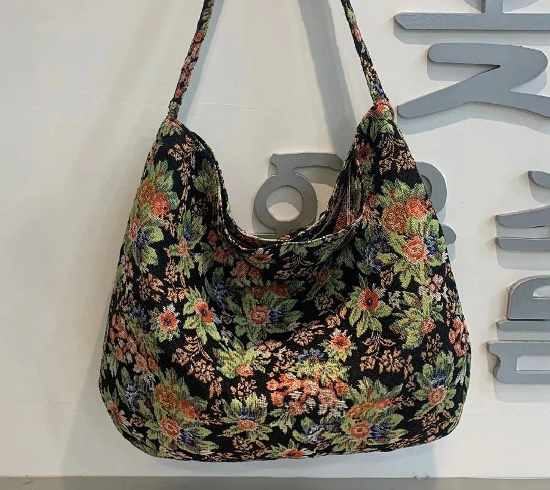 Floral Tote Bag, Thick Floral Botanical Tote Bag, Shoulder Tote Bag, Shopping Tote Bag, Tapestry ... | Etsy (US)