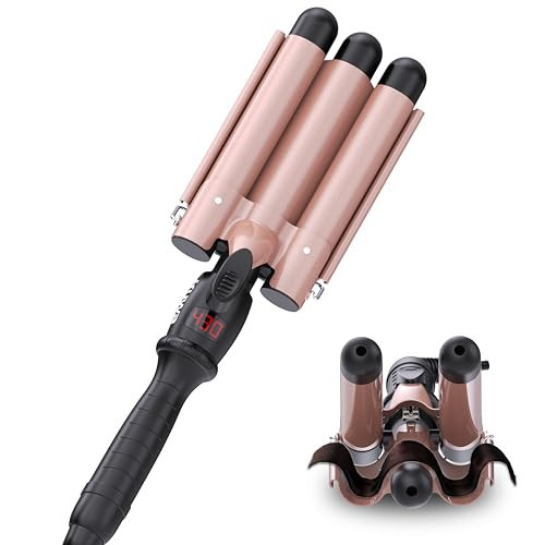 kuwa Crimper Hair Tool, 15 Variable Temperature with LCD Display Hair Crimper, Waver Hair Tool,3 Barrel Curling Iron, hairCrimper for Women,Long-Lasting Natural Tight Waves | Amazon (US)