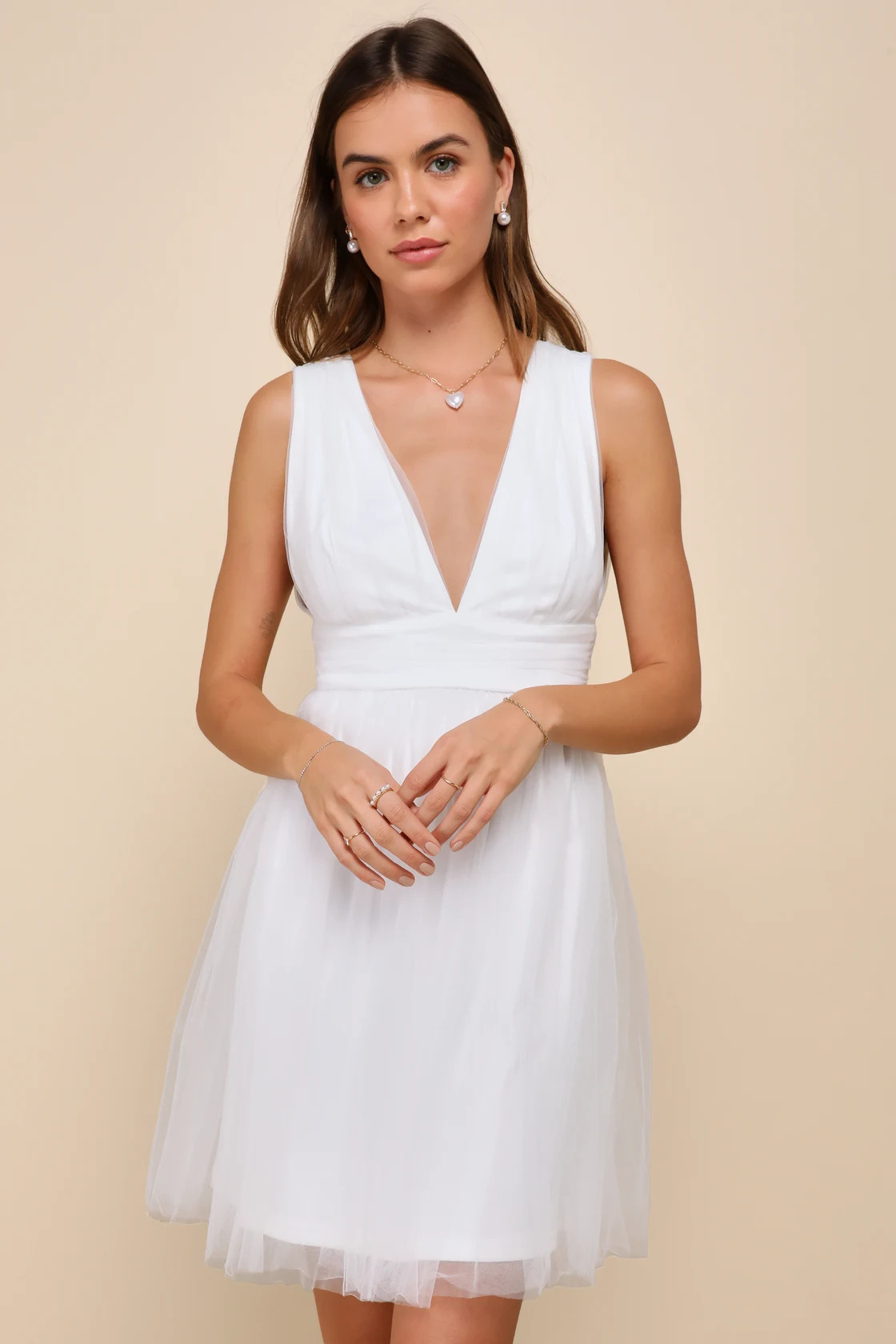 Heavenly Hues White Tulle Sleeveless Mini Dress | Lulus