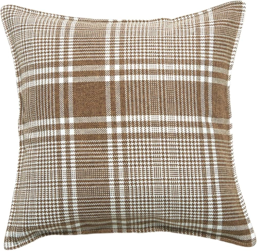 Square Pillowcase 2 Pieces of Linen English Casual Plaid Pressed Pillow Cushion Cover Office Pill... | Amazon (US)