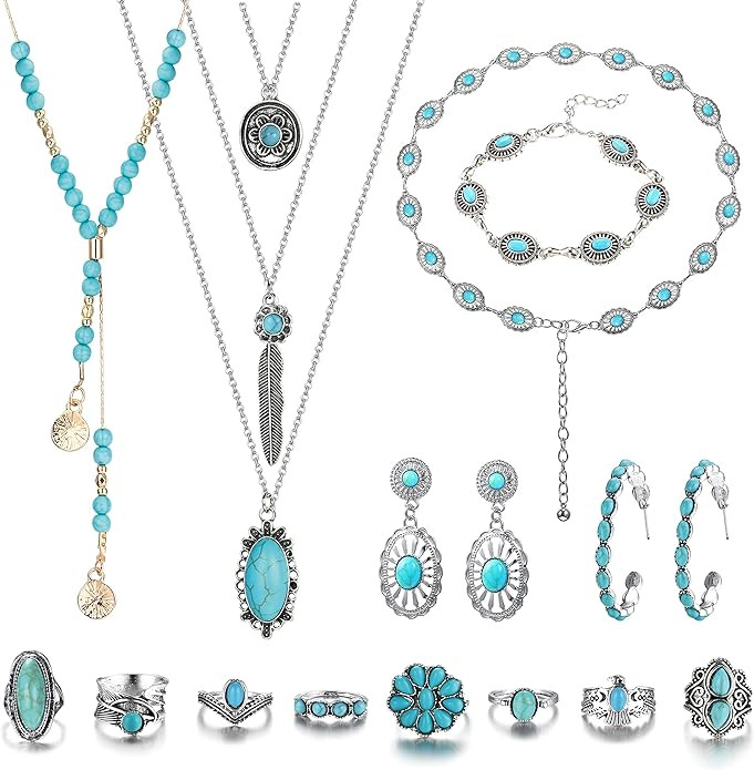 Florideco Bohemian Turquoise Jewelry for Women Men Western Turquoise Set Western Adjustable Belt ... | Amazon (US)