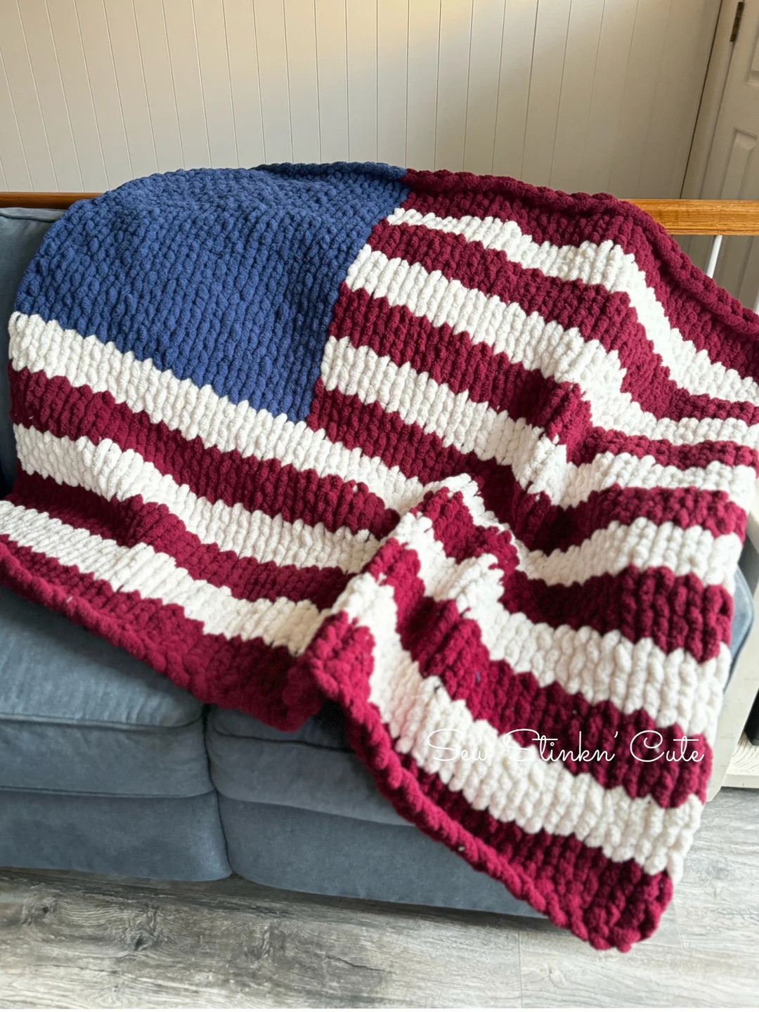 Chunky Knit American Flag Throw Blanket, Hand Knit Chenille US Flag, Veteran Gift, Patriotic Home... | Etsy (US)