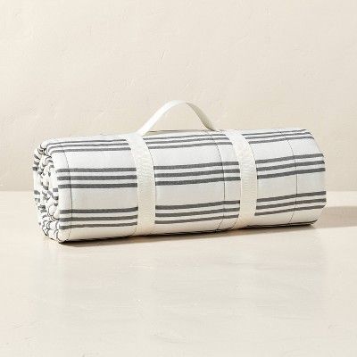Triple Stripes Picnic Blanket Gray/Cream/Black - Hearth & Hand™ with Magnolia | Target