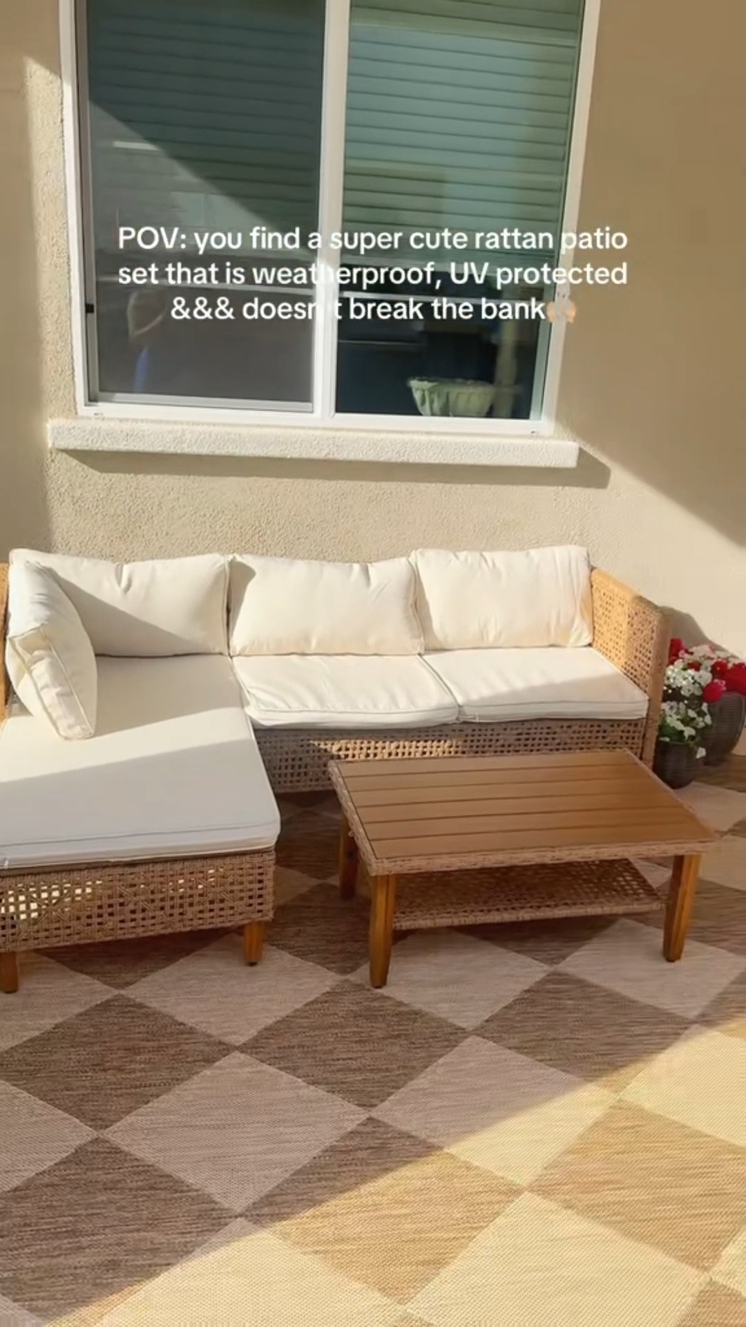 The cutest rattan wicker patio set for summer !! If you're giving your porch a glow up, this patio set is a MUST✨

can't beat the price, and the cushions are UV protected, stain & water resistant☀️💦

 #patioseason  #patioset #patiofurniture  
 #backyardvibes #outdoorliving

#LTKSeasonal #LTKHome #LTKSaleAlert