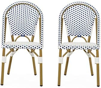 Christopher Knight Home 313252 Philomena Outdoor French Bistro Chair (Set of 2), Blue + White + Bamb | Amazon (US)