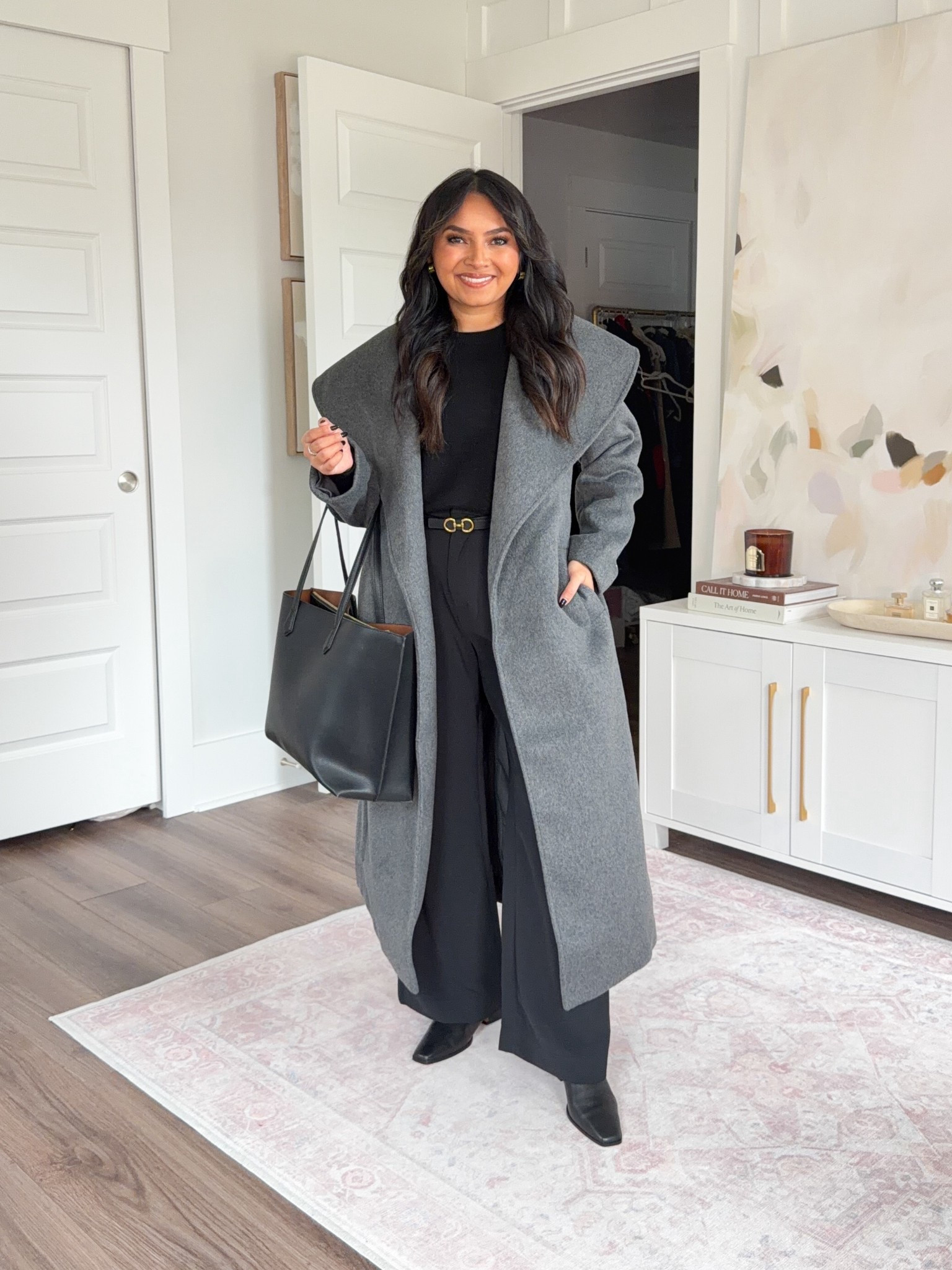 Gray wrap coat size xs petite TTS
Black ribbed tee size small TTS
Black pleated trouser pants size 2 petite TTS
Black boots size 5.5 TTS


#LTKPetite #LTKWorkwear #LTKSaleAlert