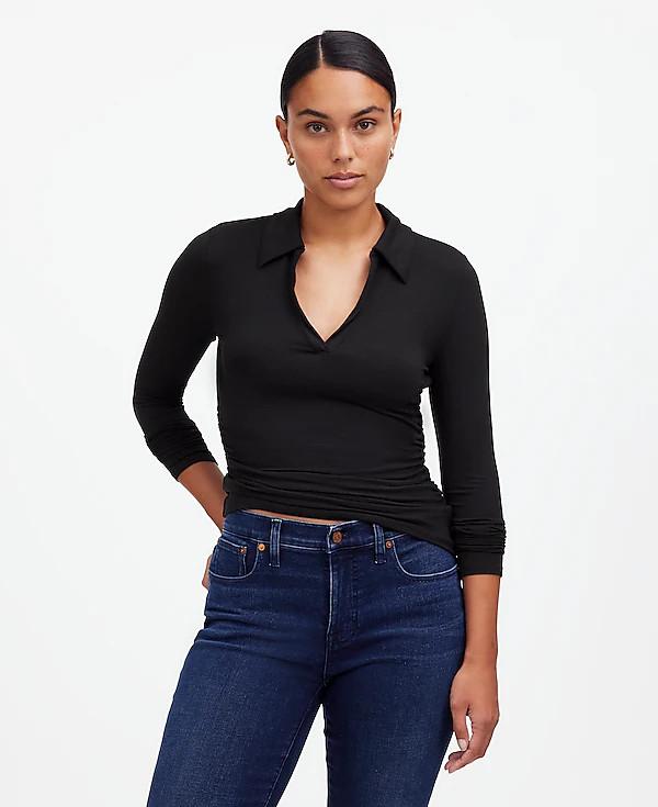 Side-Cinch Long-Sleeve Polo Top | Madewell | Madewell