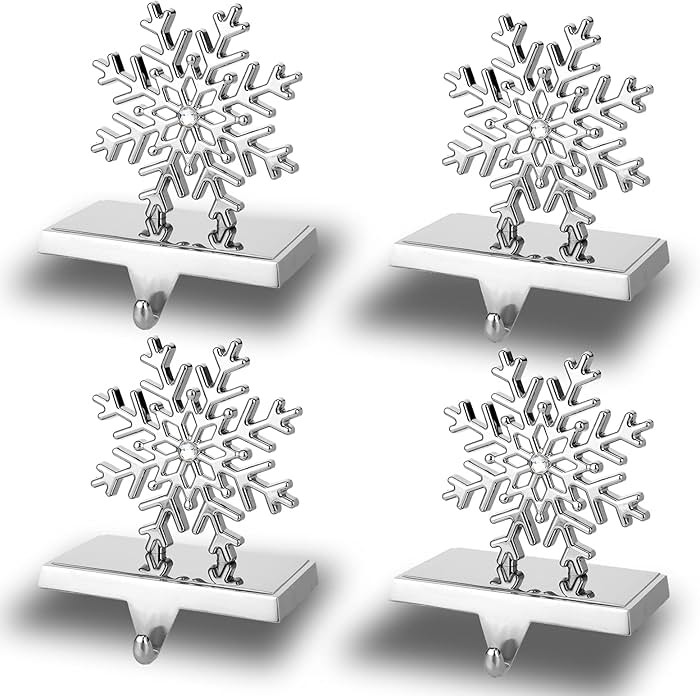 Set of 4 Christmas Snowflake Stocking Holders for Mantle, 3D Sliver 8 Corners Snowflake Sturdy St... | Amazon (US)