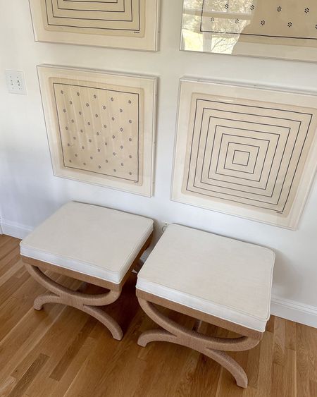 Kat Jamieson shares her new benches. Ottoman, stool, home decor, interiors, furniture.

Art is custom - silk scarves were brought to a local framer who did them in acrylic frames. 

#LTKstyletip #LTKSeasonal #LTKhome