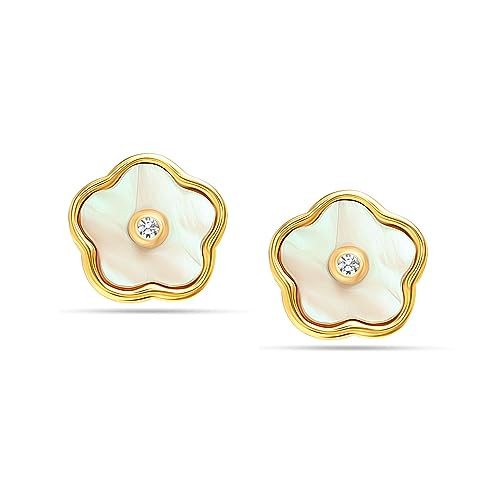 LeCalla 925 Sterling Silver Stud Clover Earrigns - Mother of Pearl 14K Gold-Plated Stud Earrings ... | Amazon (US)