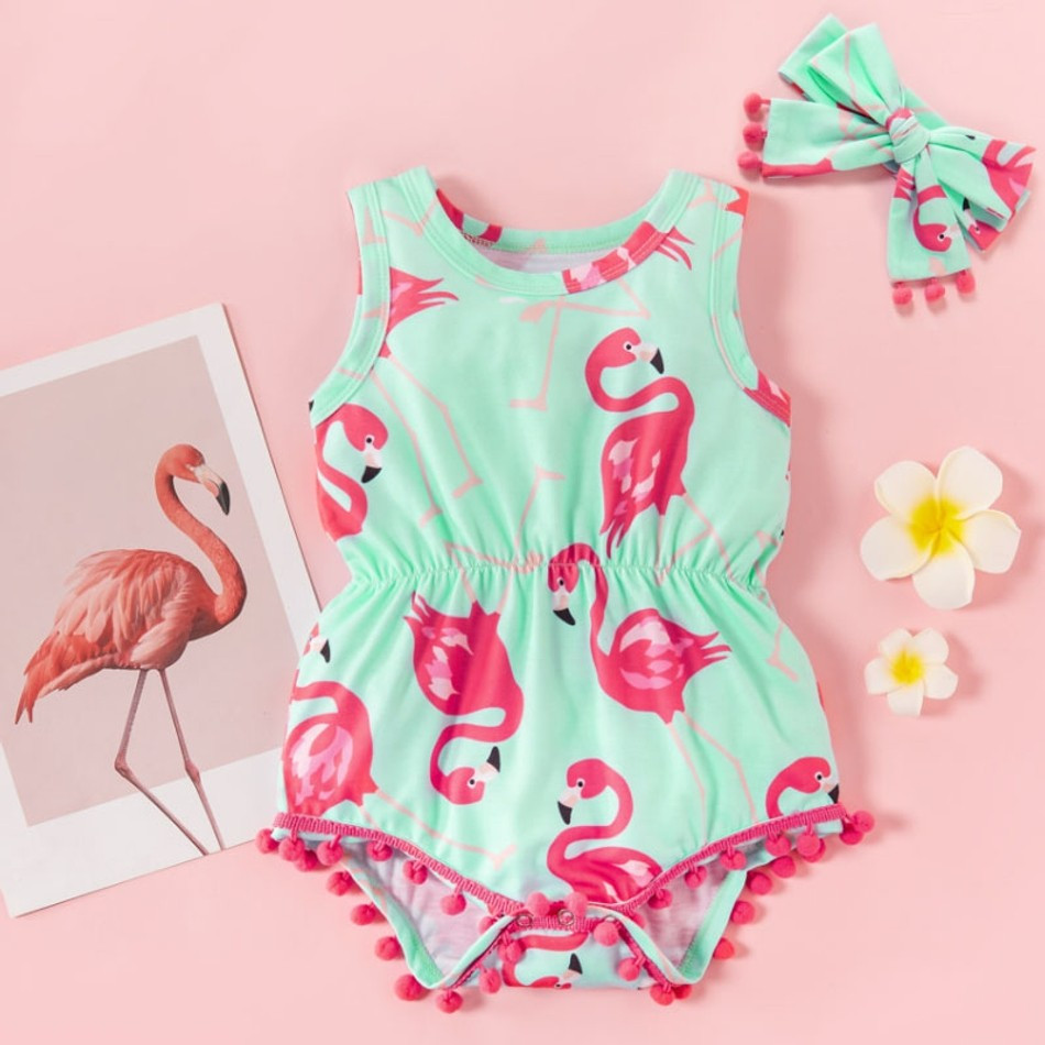 Trendy Baby Girl Flamingo Sleeveless Rompers | PatPat