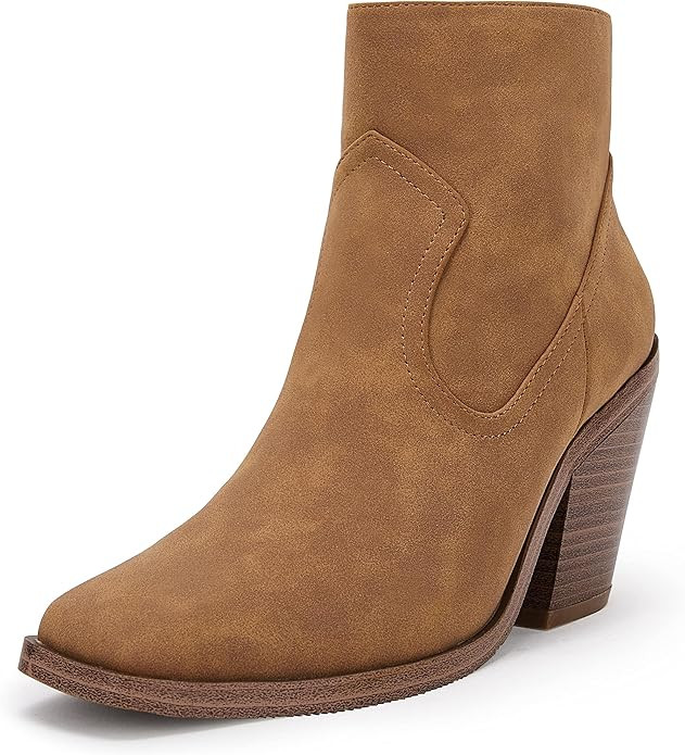 Coutgo Womens Square Toe Chunky Heel Ankle Boots Faux Suede Slip On Fashion Chlesea Booties With ... | Amazon (US)