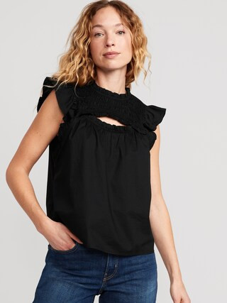 Flutter-Sleeve Smocked Cutout Swing Blouse for Women | Old Navy (US)