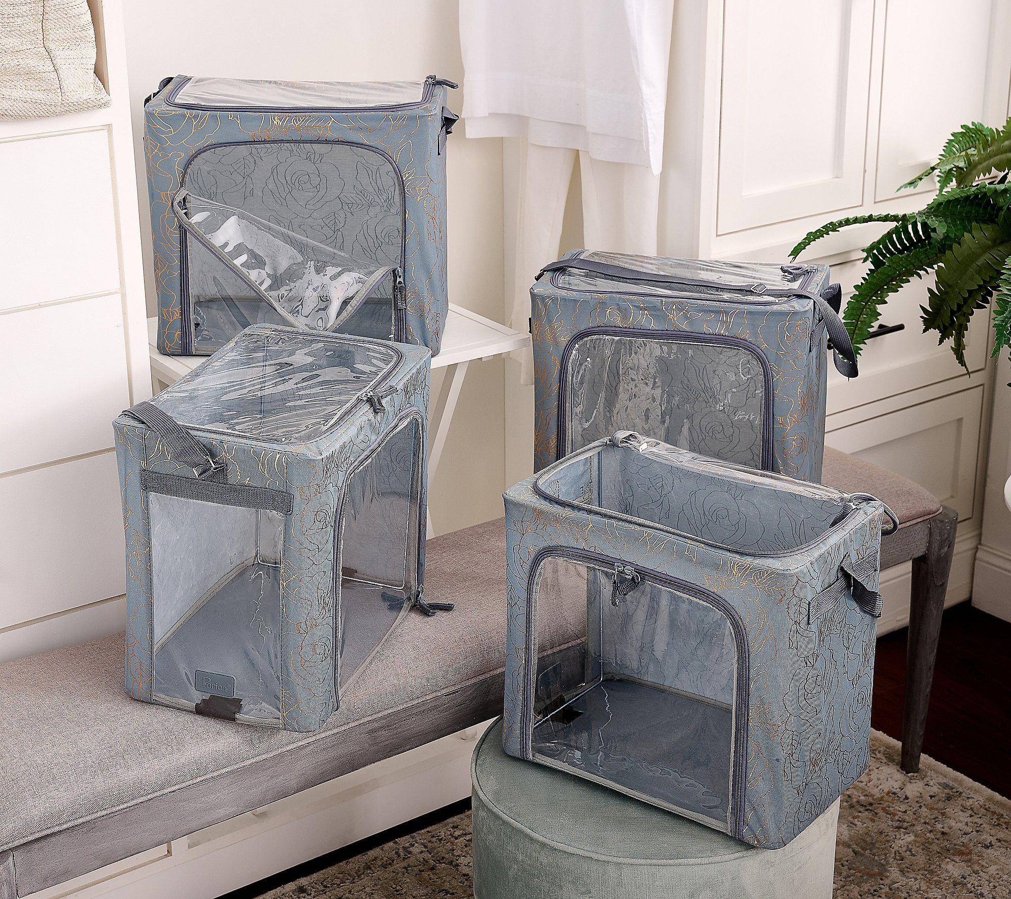 Periea Set of 4 Collapsible Storage Boxes w/ Carry Strap | QVC