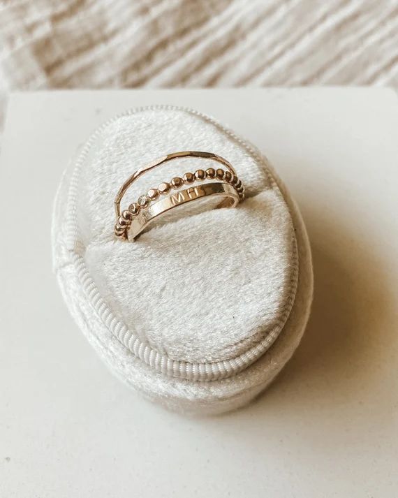 Skylar Stack Gold Beaded Ring Stamped Ring & Thin Band Ring | Etsy | Etsy (US)