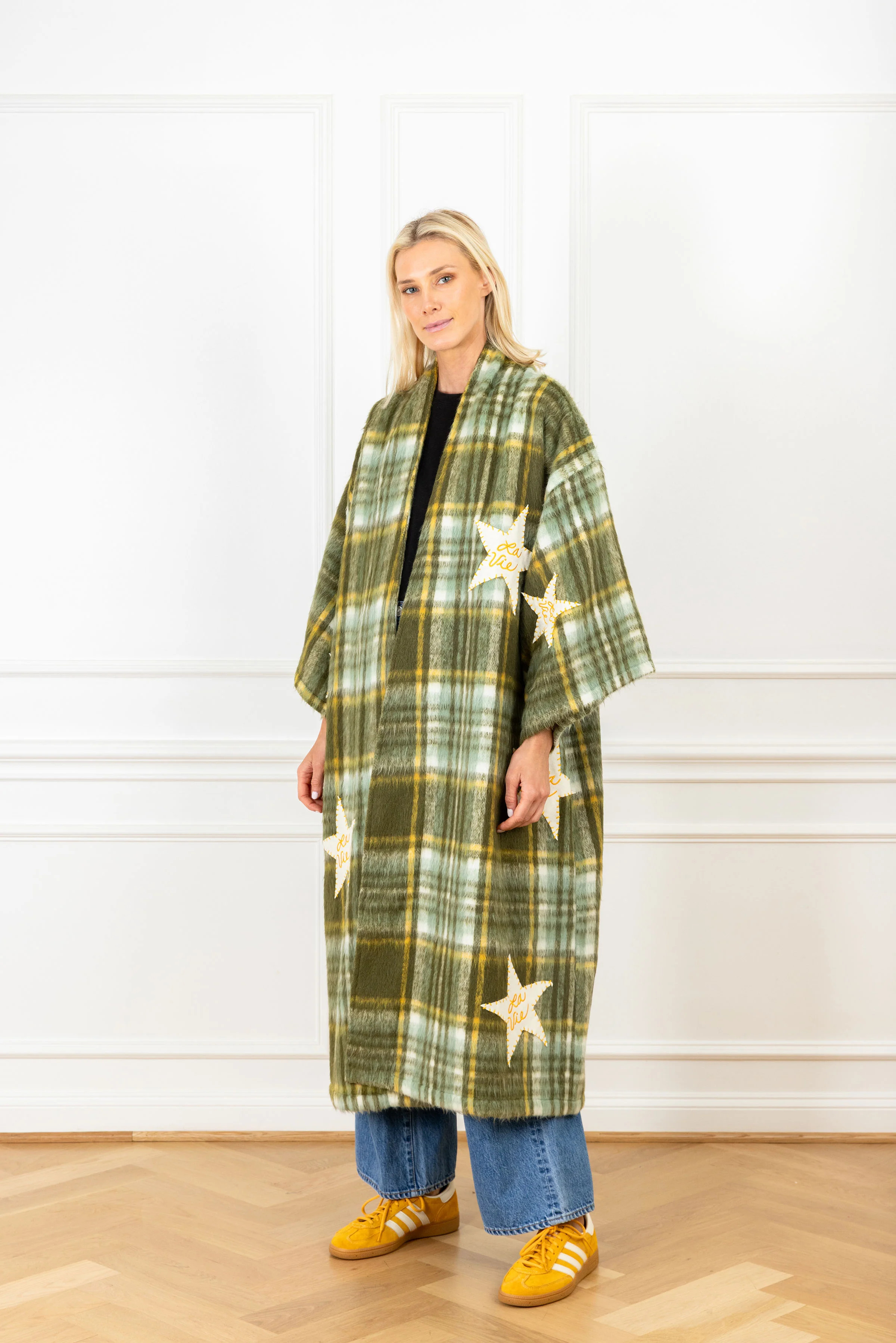 Olive Plaid Patch Maxi Duster | La Vie Style House