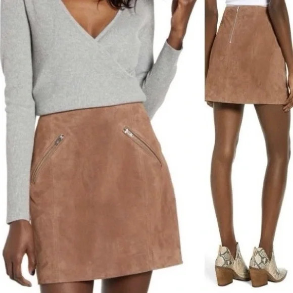 BLANK NYC Brown Soft Real Leather Suede High Waist Front Pockets Mini Skirt | Poshmark