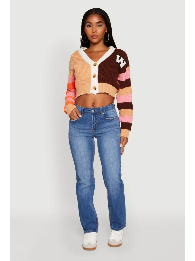 Womens Daisy Color Block Patch Cropped Button Front Cardigan | Walmart (US)
