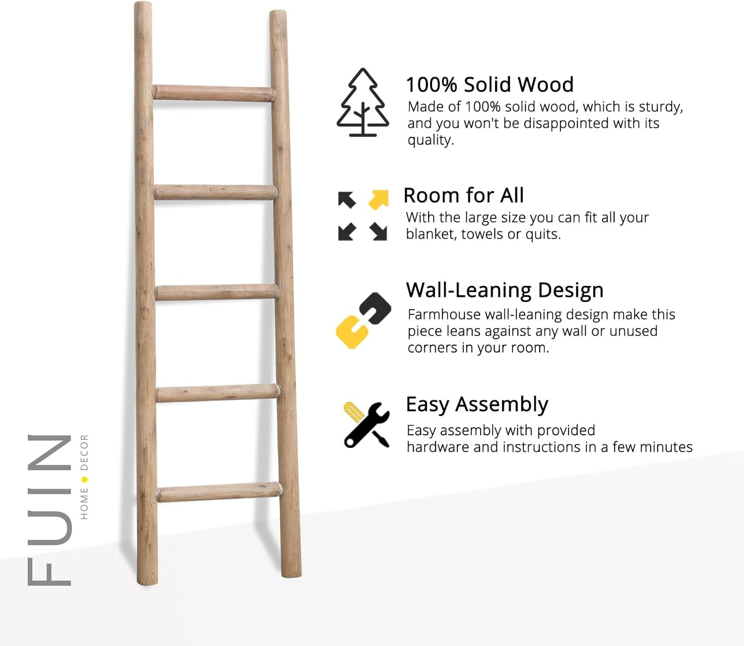 FUIN 57in Wood Blanket Ladder Living Room Decorative Wall Leaning Farmhouse Quilt Display Holder ... | Amazon (US)