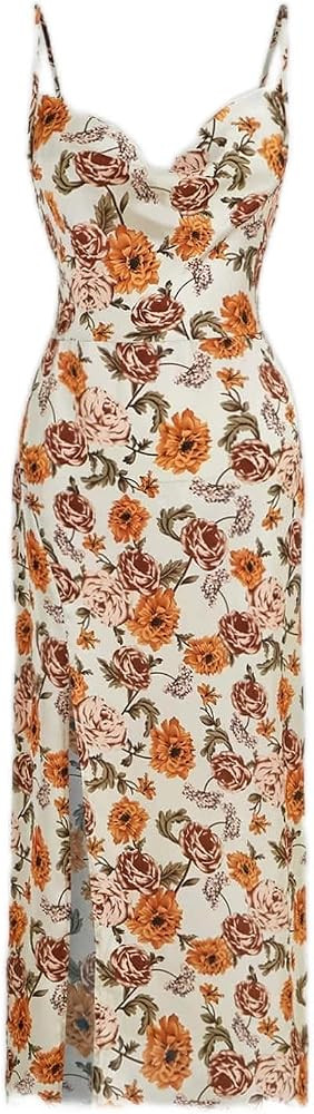 PEKMAR Dresses for Women 2023 Floral Print Split Thigh Cami Dress | Amazon (US)