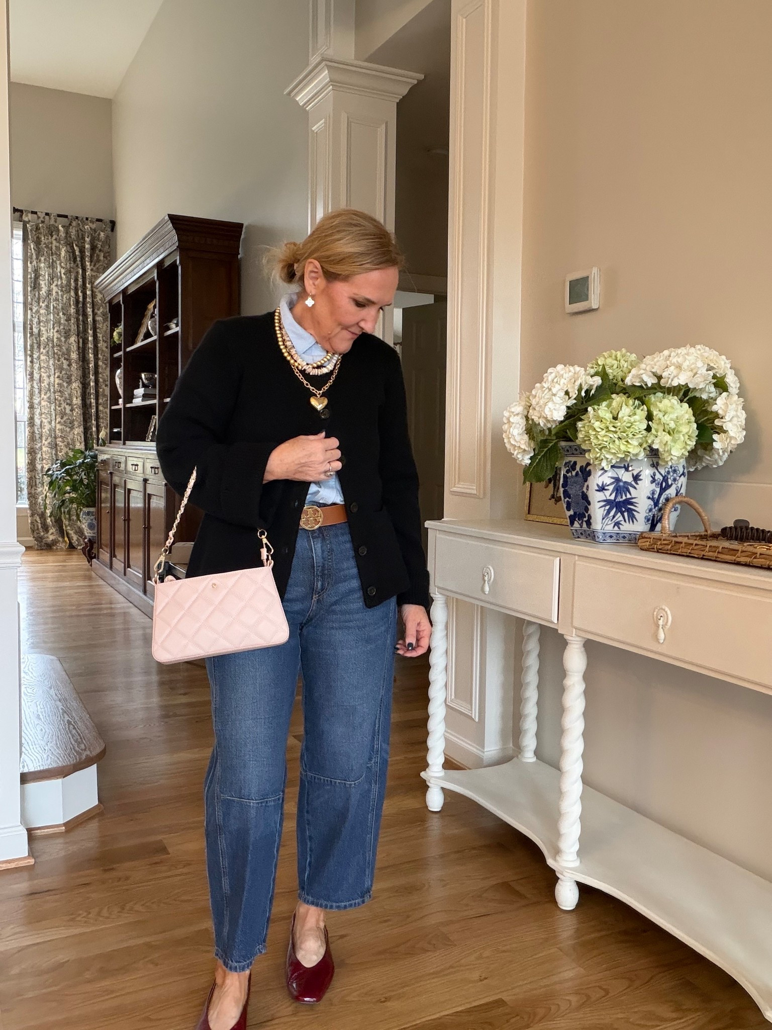 Pinterest inspired but styled by me! 
Quince sweater size medium I tack the sleeves back with a micro stitch gun 
Blouse size medium 
Jeans 29 petite 
Shoes true to size 
Bag is a gorgeous quilted leather! 
Assorted jewelry I’ll link some options 

#LTKPetite #LTKOver40 #LTKWorkwear