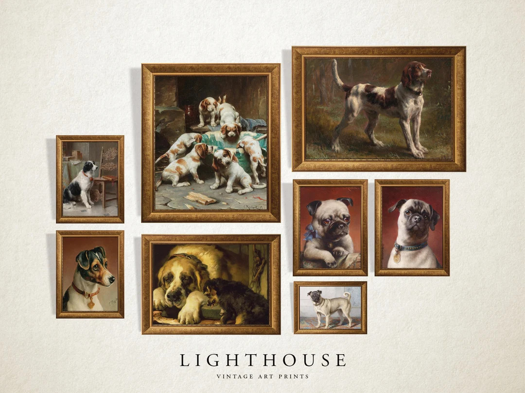 Vintage Dog Gallery Wall Print SET of 8  |  Antique Animal Paintings  |  Farmhouse decor PRINTABL... | Etsy (US)