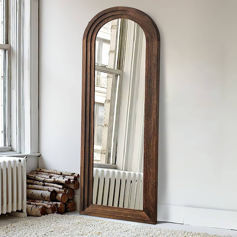 NeuType 65"x22" Arched Full Length Mirror Solid Wood Frame Mirror Floor Mirror with Back Hooks La... | Amazon (US)