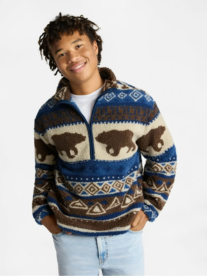 No Boundaries High Pile Fleece Pullover with Long Sleeves, Men's | Walmart (US)