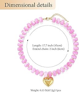 Chunky Heart Necklace for Women, Colorful Acrylic Beaded Statement Puff Heart Necklace, Cute Boho... | Amazon (US)