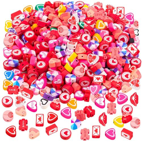 200 Pcs Heart Polymer Clay Beads, Mixed Heishi Spacer Beads Supplies for Valentine's Day Women DIY Bracelet Earring Necklace Jewelry Making | Amazon (US)