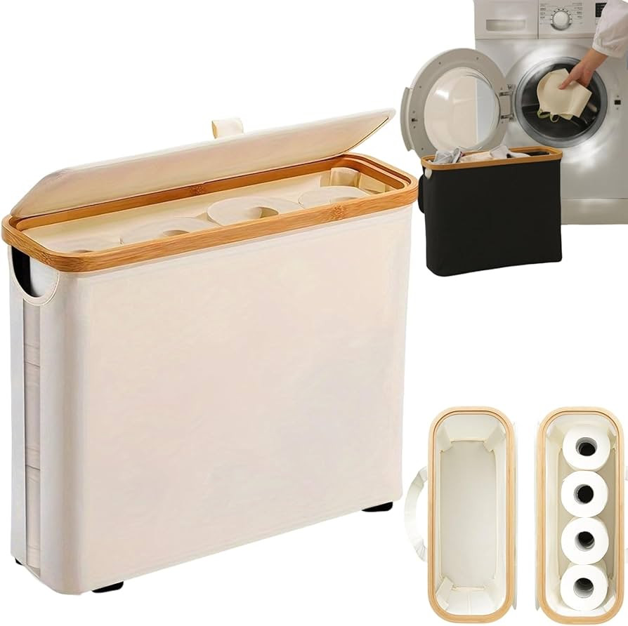 Eco-Friendly Bamboo Foldable Storage Bag, Foldable Bamboo Laundry Hamper with Lid, Toilet Paper S... | Amazon (US)