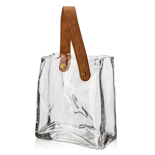 Glass Purse Vase for Flowers Clear Vases for Centerpieces Glass Bag Vase with Leather Handle Small Bag Vases for Decor Decorative Fish Bowl for Home Wedding Decor | Amazon (US)