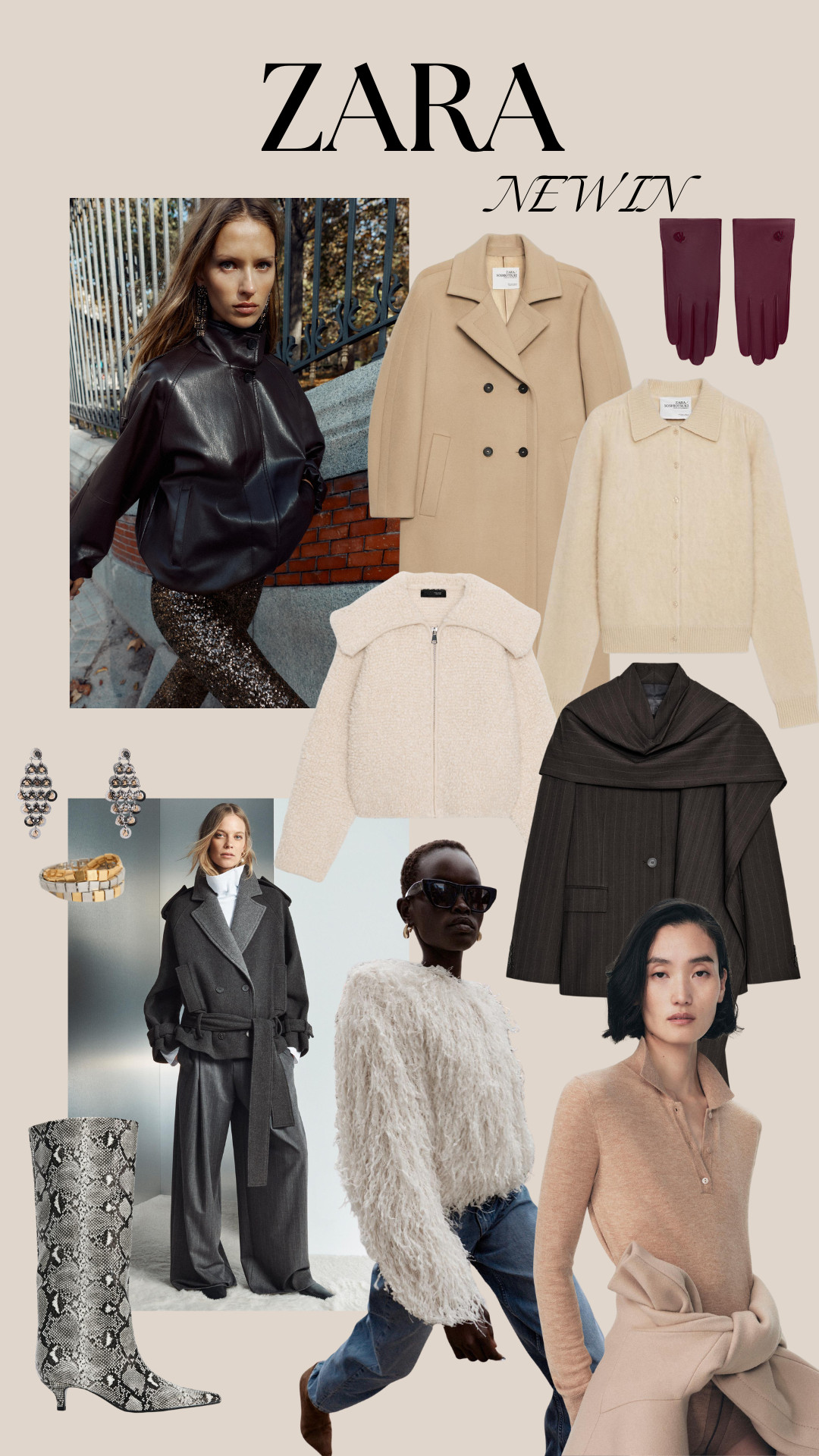 Zara New In, Gem Cascade Earrings, Leather Crop Zip Top, Soft Knit High-Neck Top, Soshiotsuki Trousers, Knit Wide-Sleeve Jumper, Animal Print Heels, Faux Leather High-Waist Trousers, Wool High-Neck Dress, ZW Fringed Trousers, ZW Wide-Leg Trousers, Basic Scarf, Bouclé Jacket, Soshiotsuki Coat, White Wool High-Neck Dress, Knit High-Neck Dress, Soshiotsuki Leather Gloves 

 #LTKuk #LTKwinter #LTKstyletip