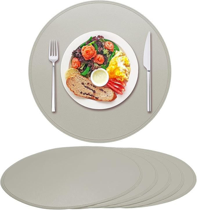 Round Vinyl Placemats Set of 6, Faux Leather Waterproof Wipeable Heat Resistant Place Mats, Washa... | Amazon (US)