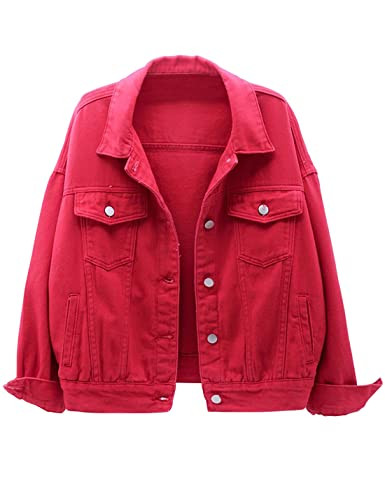 Locachy Women's Casual Denim Jacket Solid Color Basic Long Sleeve Jean Jacket Coat | Amazon (US)