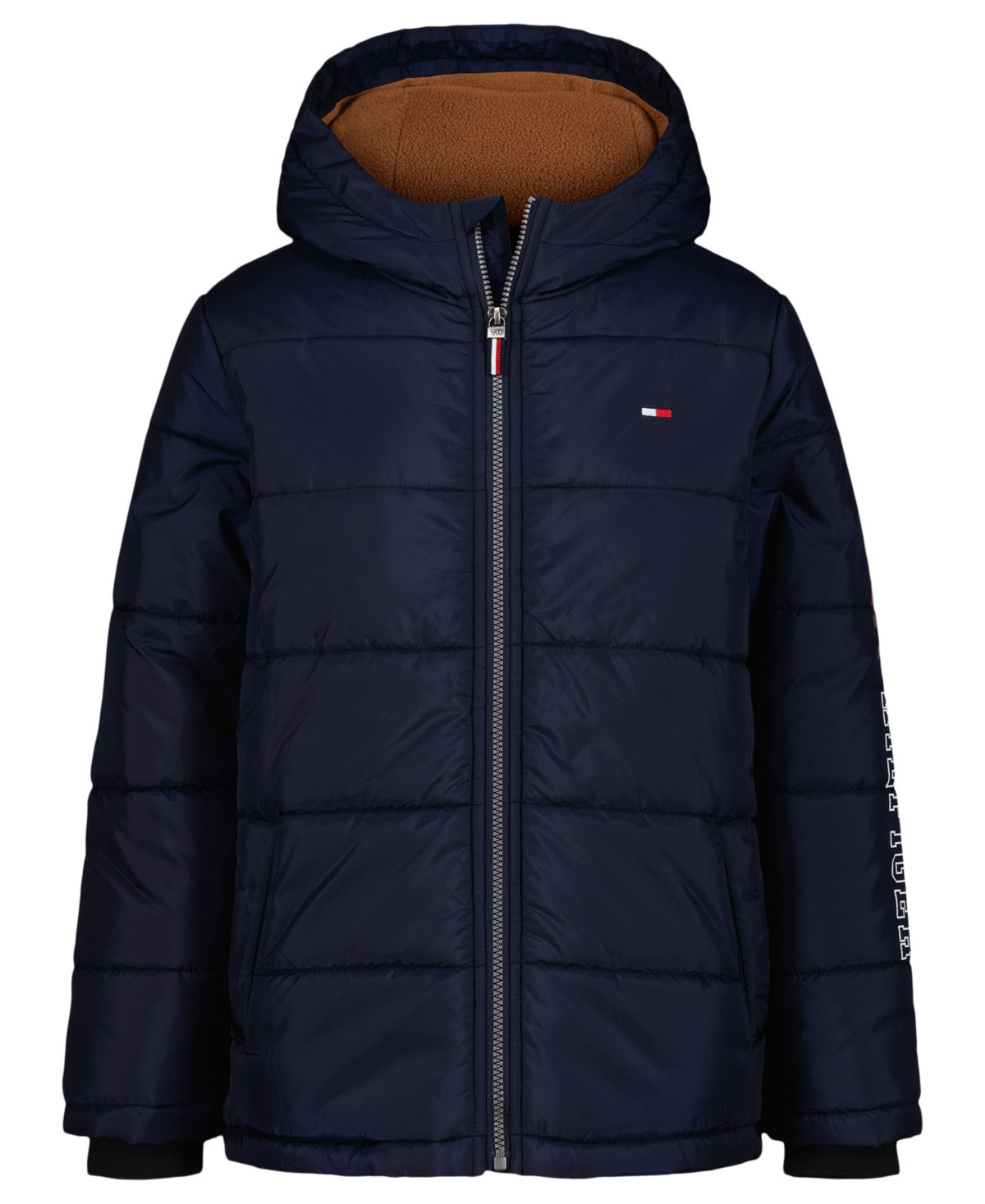 Tommy Hilfiger Big Boys Sleeve Logo Full Zip Puffer Jacket - Navy | Macy's