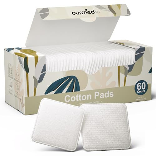 Ourmed Life Large Cotton Pads for Face, Soft & Lint-Free Cotton Rounds with Pressed Seam Design, Durable Facial Cleansing Squares for Face, Ideal Makeup Remover Pads, 3x3 Inch, 60 Count | Amazon (US)