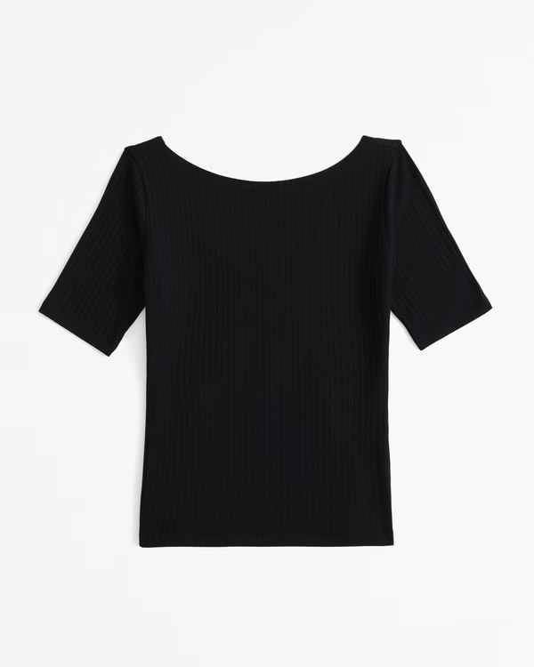 Half-Sleeve Wide Rib Boatneck Top | Abercrombie & Fitch (US)