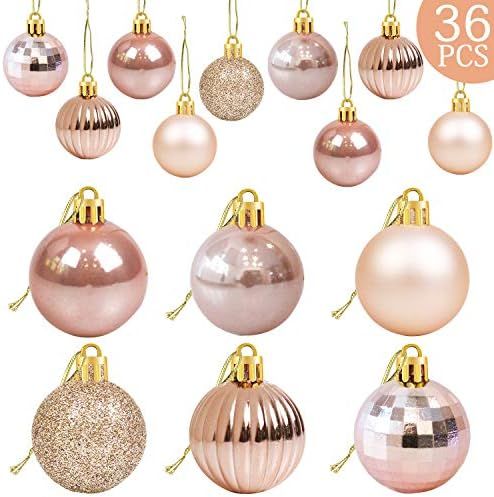 Amazon.com: 36Pcs Rose Gold Christmas Balls Ornaments for Xmas Tree - Christmas Tree Ornaments - ... | Amazon (US)