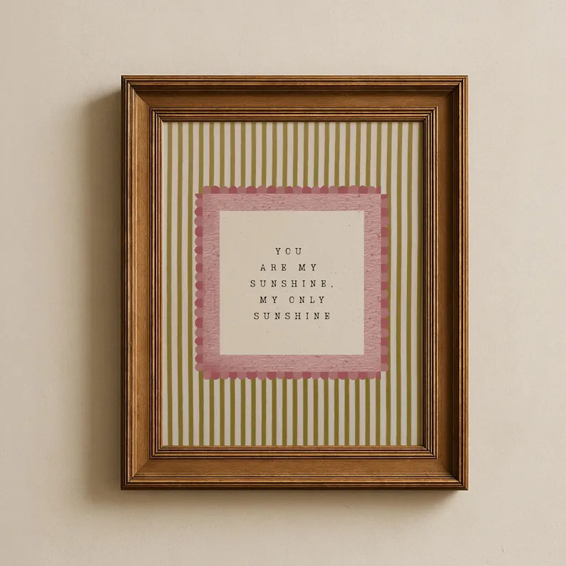 You Are My Sunshine Nursery Wall Art, Neutral Striped Girls Room Decor Print, Cottagecore Kids Ro... | Etsy (US)