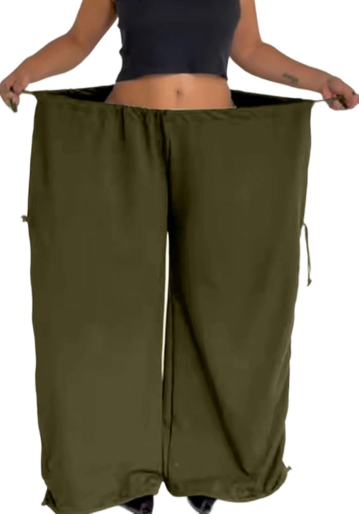 Famnbro Womens Wide Leg Barrel Pants Drawstring Y2K High Waisted Ruched Baggy Comfy Casual Vacati... | Amazon (US)