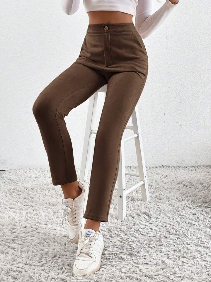 SHEIN Essnce Solid Slant Pocket Cropped Pants | SHEIN