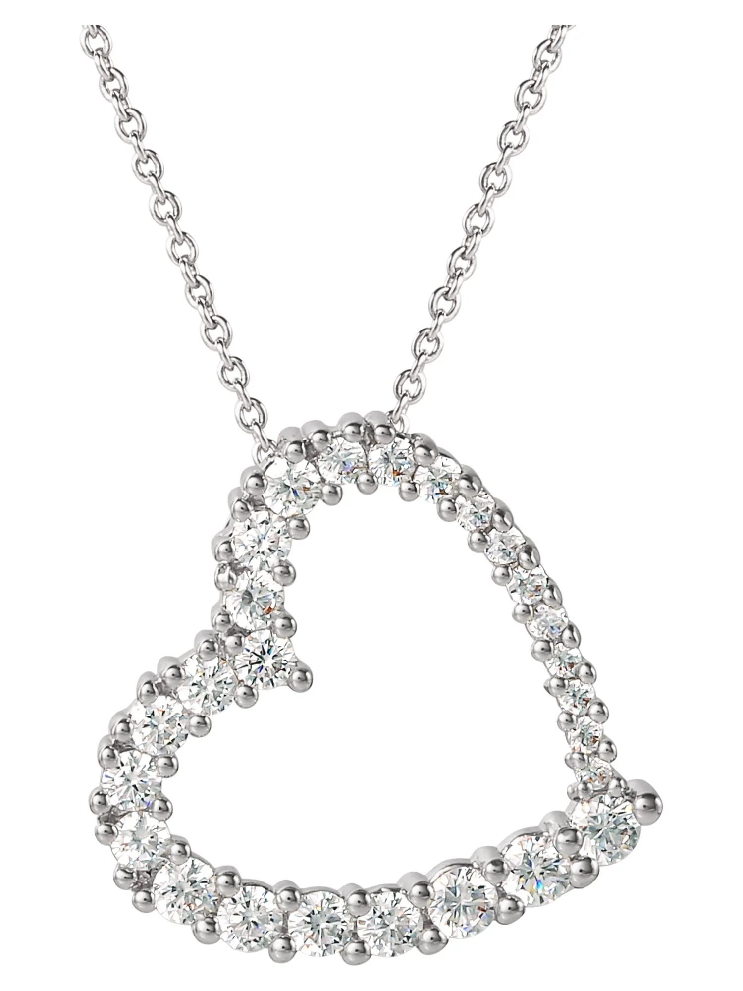 Believe by Brilliance Fine Siver Plated Cubic Zirconia Open Heart Pendant Necklace, 18" | Walmart (US)
