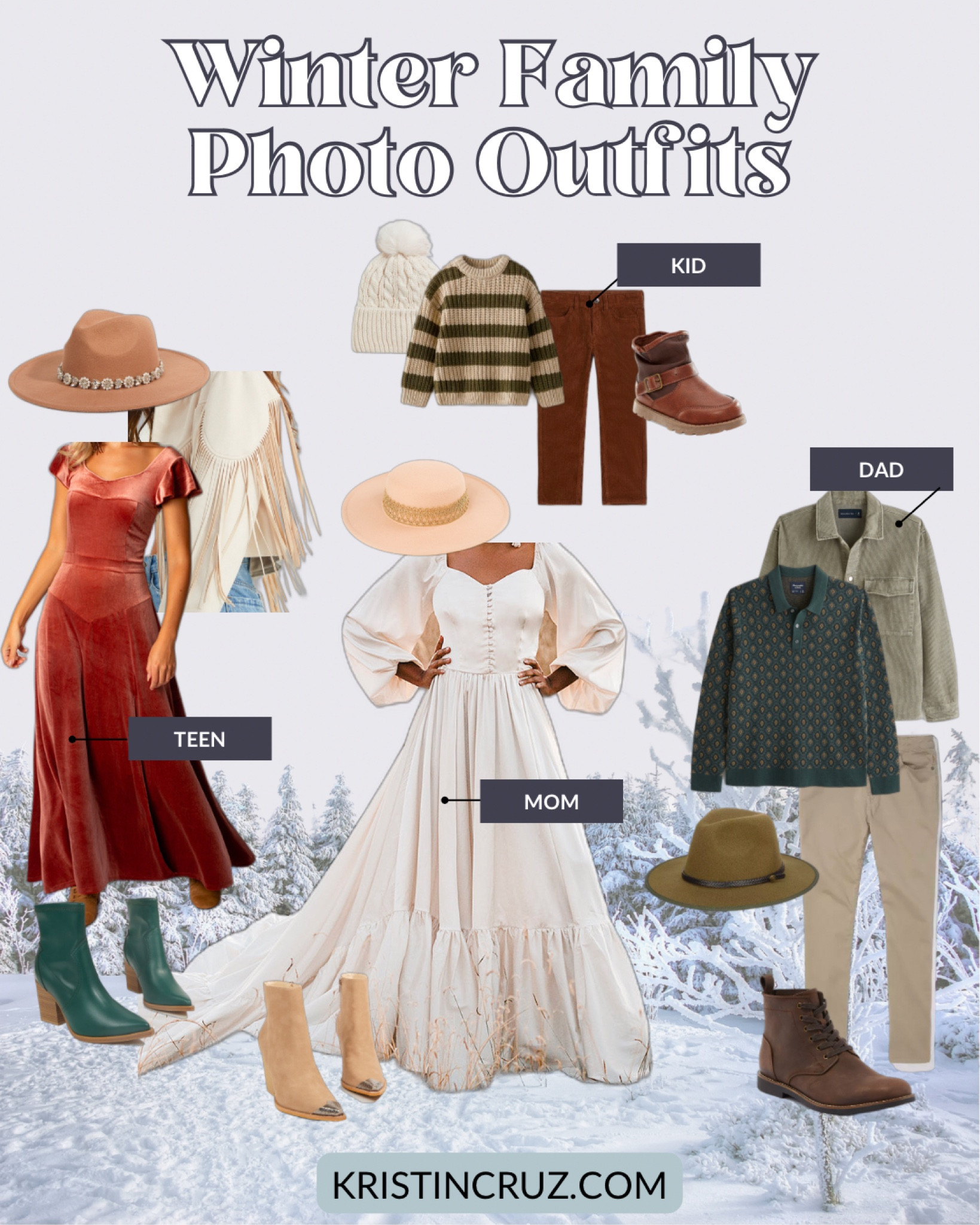 Edit: A lot of these pieces sold out so I am adding replacements. (The original white dress is from Joyfolie)😍

I made this for a family of 4 with outfits for Mom, Dad, Teen Girl and a Boys outfit. Everyone is warm and cozy, in a perfect winter palette. And that drop waist dress right! Gorgeous!

#LTKfamily #LTKstyletip

#LTKSeasonal