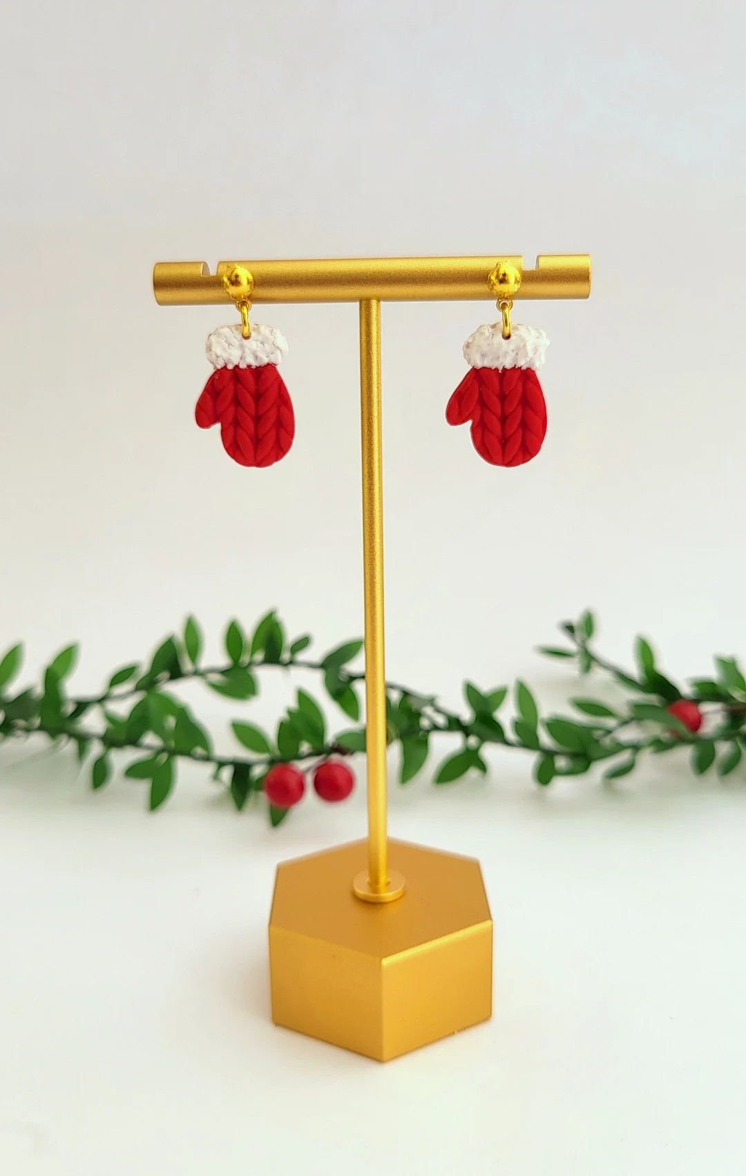 Polymer Clay Knitted Mitten Earrings, Christmas Red Knitted Mittens, Knitted Glove Earrings Chris... | Etsy (US)