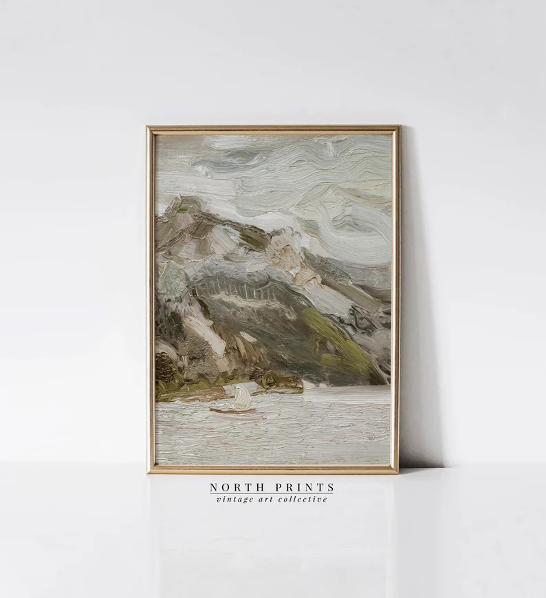 Neutral Green Coastal Painting  Vintage Seascape Muted Tonal | Etsy UK | Etsy (UK)