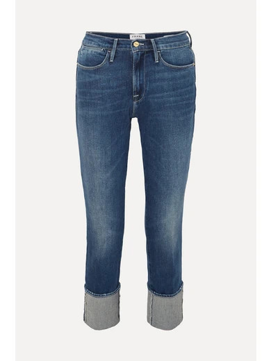 FRAME - Le High Big Cuff Straight-leg Jeans - Dark denim | NET-A-PORTER (US)