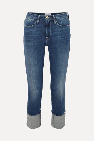 FRAME - Le High Big Cuff Straight-leg Jeans - Dark denim | NET-A-PORTER (US)