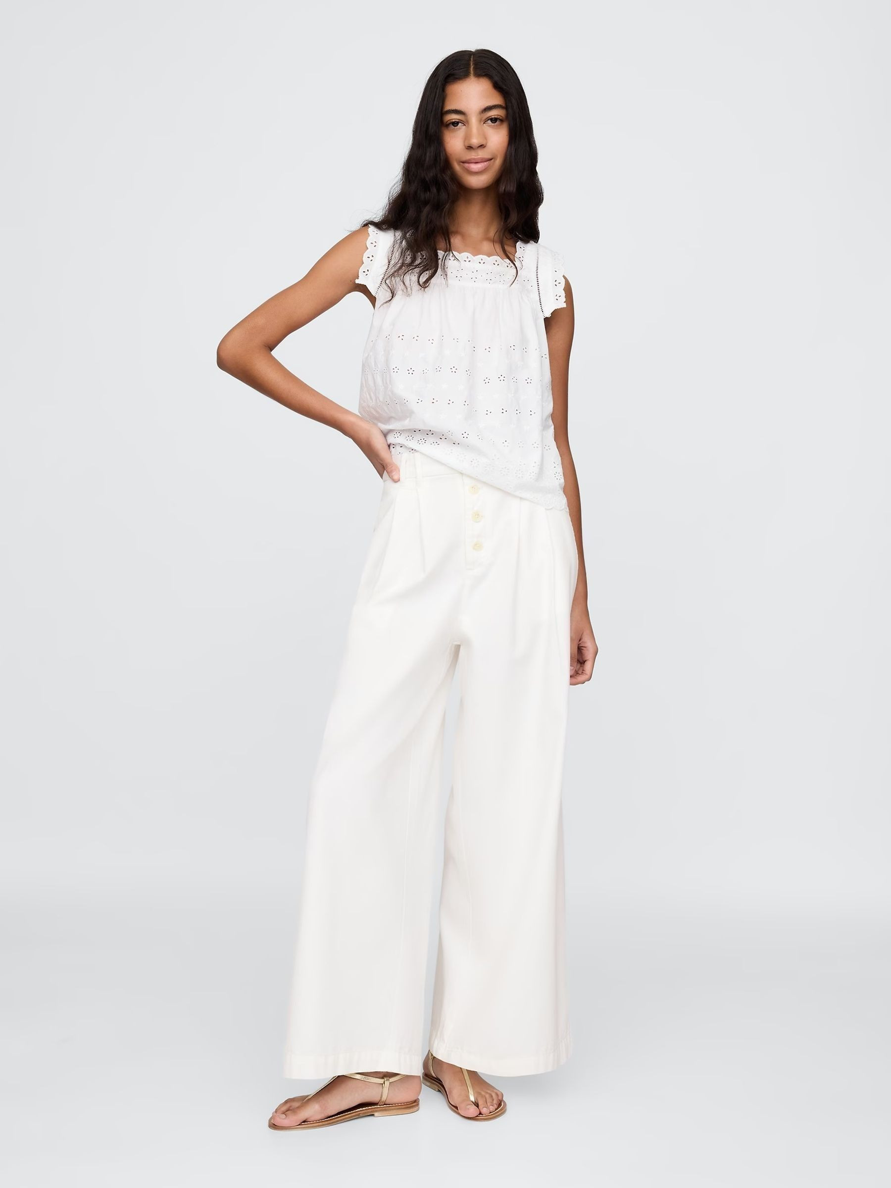 White DÔEN High Waisted Pleated Trousers | Gap | GAP UK