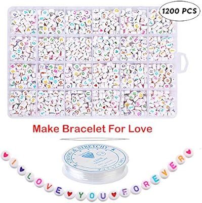 DoreenBow 1200PCS Colorful Letter Beads Round Alphabet Letter Beads A-Z and Heart Beads for Neckl... | Amazon (US)